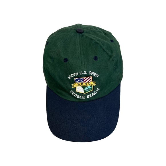 Vtg Pebble Beach 2000 100th US Open Hat Strap Back Green Twill Golf Cap Logo - Picture 3 of 4